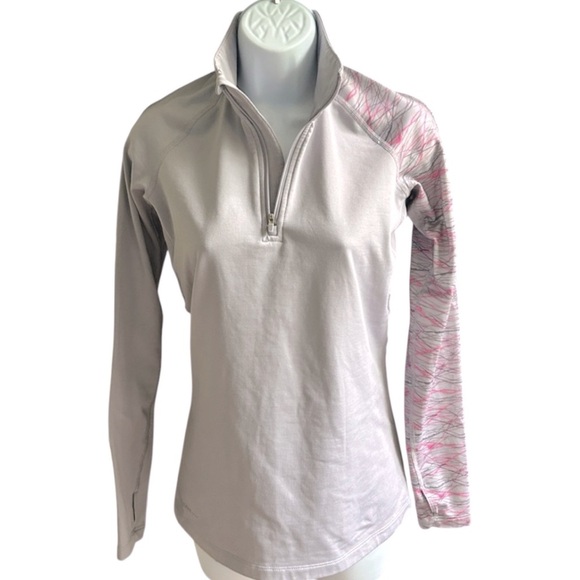 Nike Pro Combat Gray and Pink Quarter-Zip Pullover - Picture 1 of 9